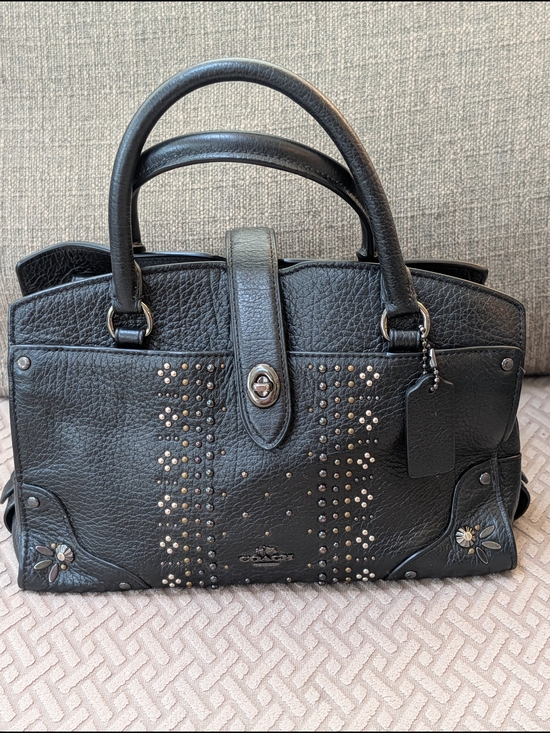Coach Handbags - Coach Mercer Gun Metal Black Bandana Rivets Satchel EUC